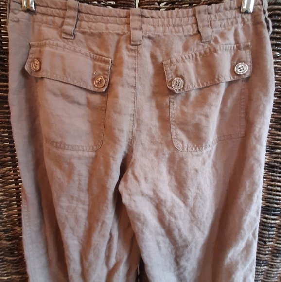 London Jean Chino 100% Linen Cropped Pants Lagenlook Coastal - Picture 3 of 10